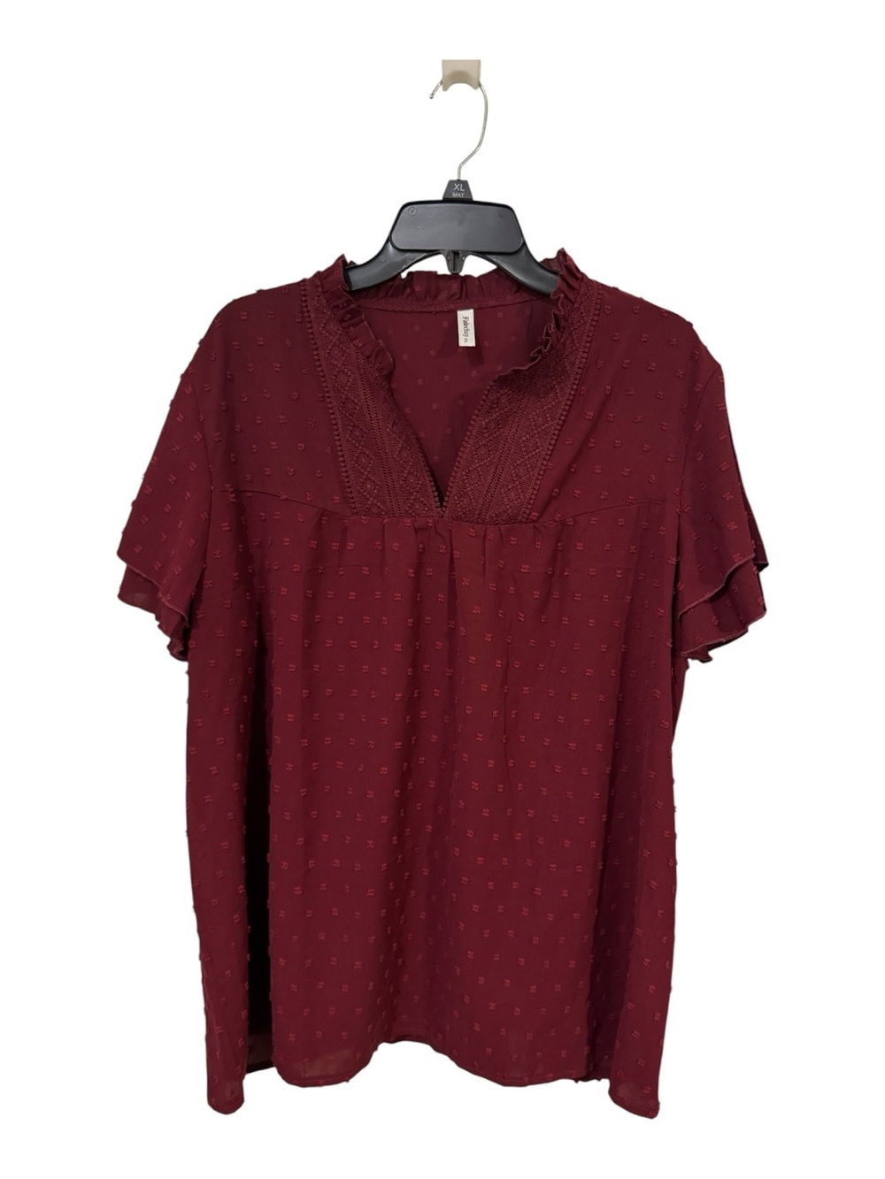 Falechay 3XL Burgundy Swiss Dot Lace Flutter Sleeve Boho Blouse - Picture 2 of 7